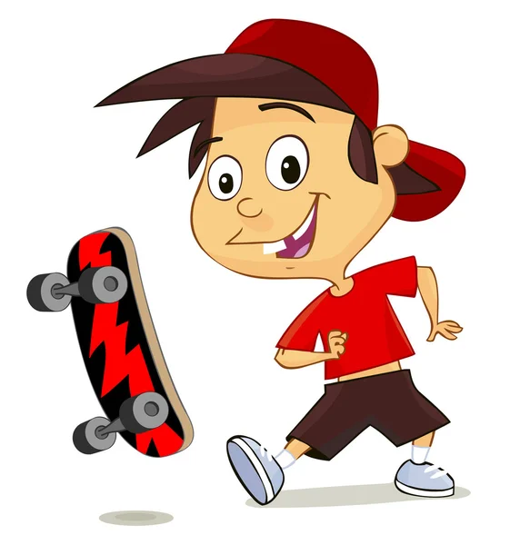 Niedliche fröhliche Junge spielt mit seinem Skate — Stockvektor