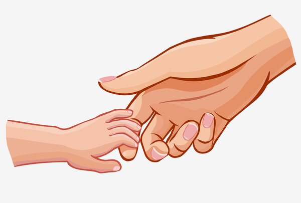 ребенок держит руку женщины, векторные иллюстрации изолированы на белом
