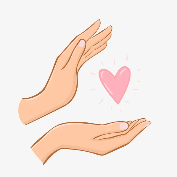Vrouwelijke handen het verzorgen van hart geïsoleerd op wit Rechtenvrije Stockillustraties