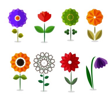 beyaz izole vektör renkli çiçekler Icon set 