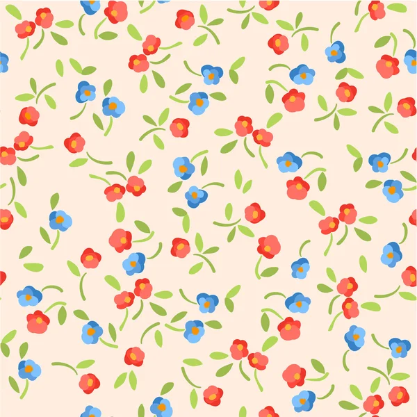 Vector mooie naadloze patroon met rode en blauwe bloemen — Stockvector