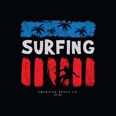 Resimli sörf tipografisi. Gömlek tasarımı için mükemmel.