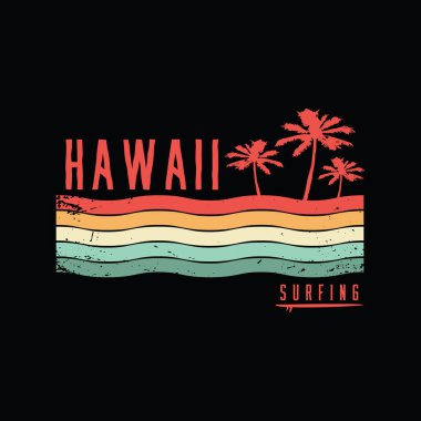 Hawaii illüstrasyon tipografi tişörtü ve giysi tasarımı