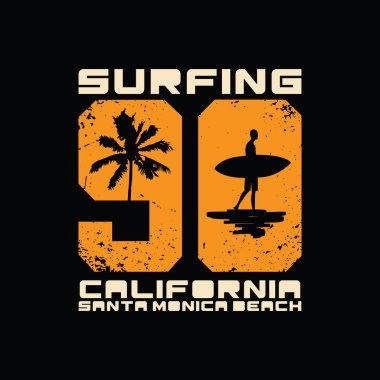 Sörf tipografisi illüstrasyon vektörü t-shirt tasarımı 