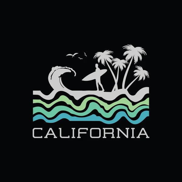 Kalifornien Surfing Illustration Shirt Och Kläder Design — Stock vektor
