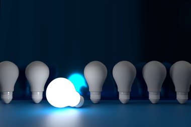 Parlak ampul parlak lamba floresan elektronik güç yaratıcı grafik takım çalışması fikri teknoloji ekonomi stratejisi lideri beyin fırtınası fırsat yeniliği gelecekteki 3D