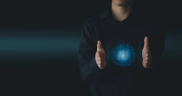Ένα Πρόσωπο Χέρι Δάχτυλο Κύκλο Επιχείρηση Τεχνολογία Δεδομένων Απευθείας Σύνδεση — Φωτογραφία Αρχείου