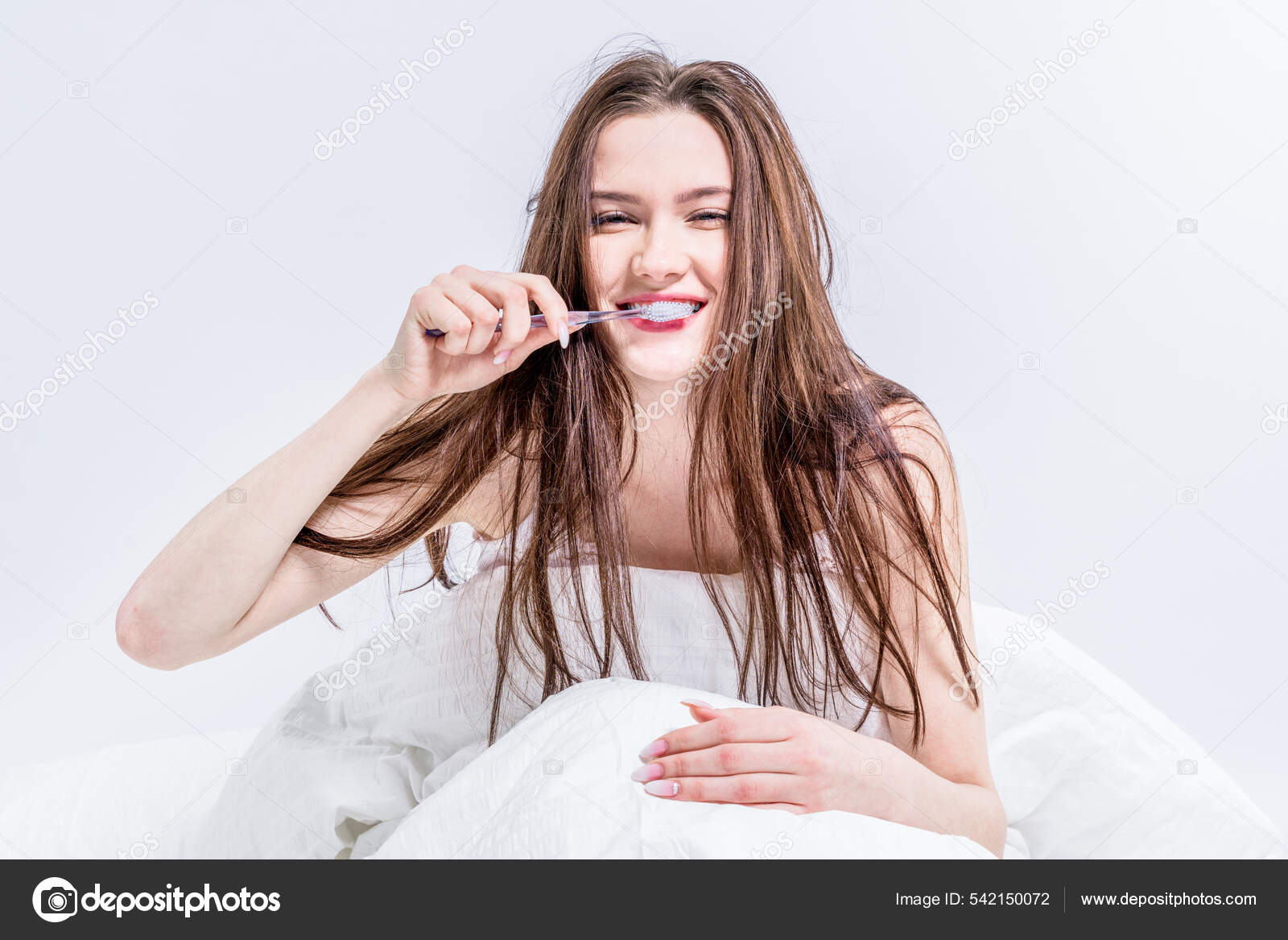 Girl Engaged Oral Hygiene Wake Early Morning Sleepy Brunette Woman Stock Photo by ©watman 542150072 photo