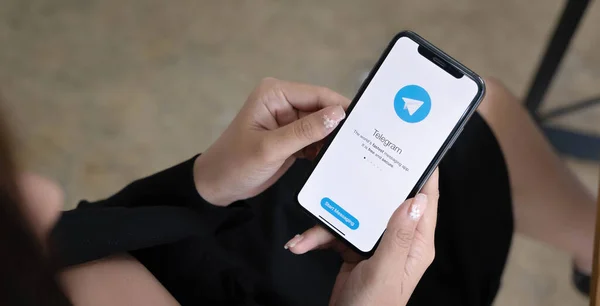 Chiang Mai Thailand Jun 2020 Значок Приложения Telegram Экране Apple — стоковое фото