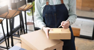 Girişim Girişimciliği Küçük İşletme Serbest KOBİ Evde kutularla ve dizüstü bilgisayarla çalışan genç bayan Pazarlama Paketleme KOBİ Ticaret Konsepti