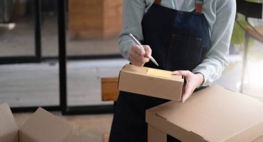 Girişim Girişimciliği Küçük İşletme Serbest KOBİ Evde kutularla ve dizüstü bilgisayarla çalışan genç bayan Pazarlama Paketleme KOBİ Ticaret Konsepti