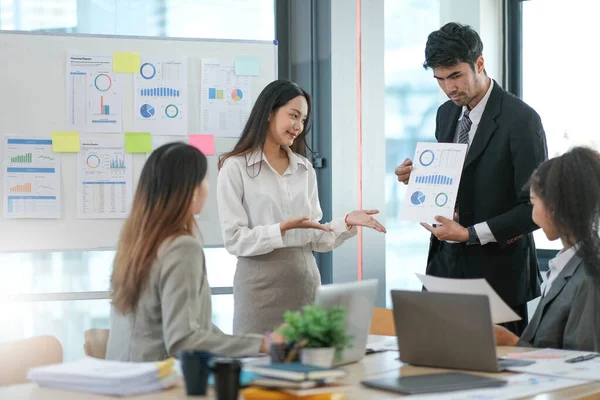 Group Young Asian Business People Stand Talk Consult Discuss Working — Stock Photo, Image