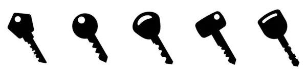 Sleutel Icoon Set Van Zwarte Pictogrammen Van Toetsen Plat Ontwerp — Stockvector