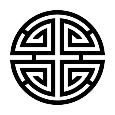 Beyaz arka planda Çin sembolü Shou. Refahın siyah sembolü. Vektör illüstrasyonu.