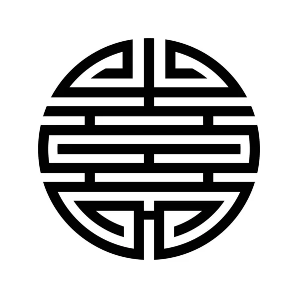 Vintage Simétrico Patrón Asiático Sobre Fondo Blanco Símbolo Redondo Negro — Archivo Imágenes Vectoriales