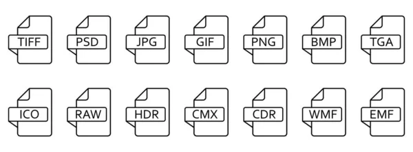 Значок Формата Файла Изображения Набор Иконок Линий Различных Форматов Изображения — стоковый вектор