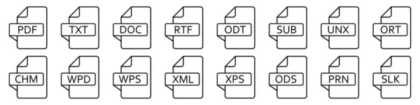 Ícone Formatos Arquivo Texto Conjunto Ícones Linha Diferentes Documentos Texto —  Vetores de Stock