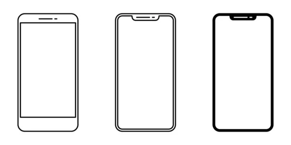 Telefonikon Uppsättning Linjära Smartphone Ikoner Vit Bakgrund Vektorillustration Svarta Mobiltelefoner — Stock vektor