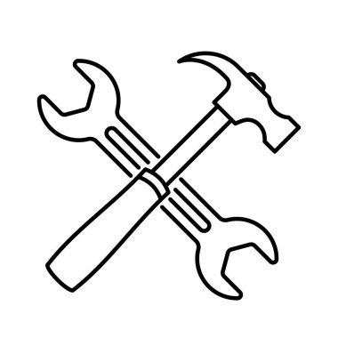 Onarım araçları simgesi. Çapraz araç simgesi. Çekiç ve İngiliz anahtarı. Vektör illüstrasyonu.