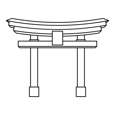 Japon kapısı Torii. Torii kapısının siyah çizgisel silueti. Shintoizm 'in dini sembolü. Vektör illüstrasyonu.