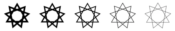 Une Star Bahaï Ensemble Symboles Baha Linéaires Noirs Symbole Religieux — Image vectorielle