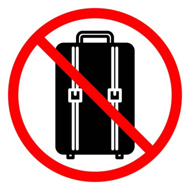 Bagaj yasağı simgesi. Bagaj işareti yok. Bavul yasaktır. Kırmızı yuvarlak vektör işaretini durdur ya da yasakla. Yasak bagaj tabelası. Seyahat kavramı.
