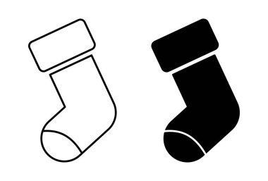 Noel çorabı ikonu. Siyah Noel çorapları. Vektör çizimi. Çorap simgesi izole edildi