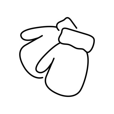 Mitten simgesi. Düz doğrusal dizaynlı eldiven simgeleri. Vektör çizimi. Kış eldivenlerinin siyah simgeleri