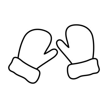 Mitten simgesi. Düz doğrusal dizaynlı eldiven simgeleri. Vektör çizimi. Kış eldivenlerinin siyah simgeleri