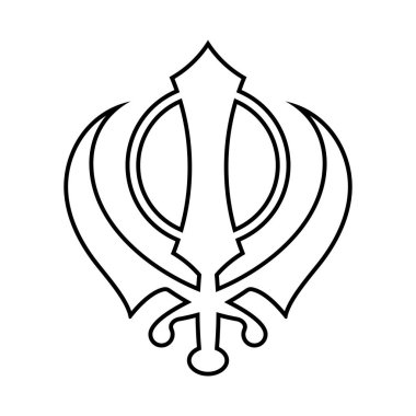 Khanda sembolü. Sikizm 'in dini sembolü. Vektör çizimi. Siyah doğrusal Khanda simgesi