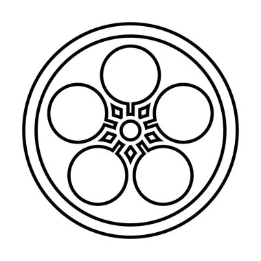 Tenrikyo ikonu. Tenrikyo 'nun siyah doğrusal dini sembolü. Vektör çizimi. Tenrikyo izole edilmiş sembol