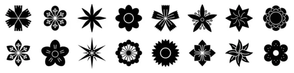 Icono Flor Conjunto Iconos Flores Negras Iconos Vectoriales Diferentes Flores — Archivo Imágenes Vectoriales
