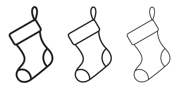 Icono Calcetines Navidad Conjunto Calcetines Navideños Lineales Negros Ilustración Vectorial — Vector de stock