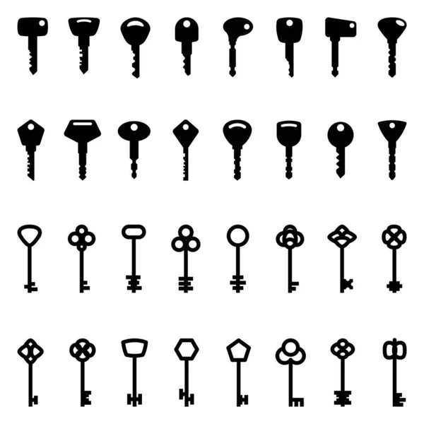 Schlüsselsymbol Set Von Schwarzen Schlüsselsymbolen Flachem Design Vektorillustration Schlüsselsymbol Isoliert — Stockvektor