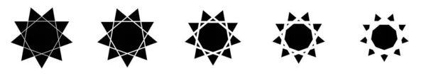 Ikona Słońca Czarna Ikona Słońca Płaskim Wzorze Zestaw Symboli Słońca — Wektor stockowy
