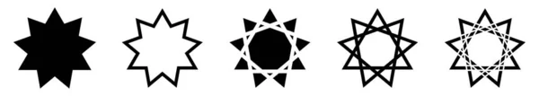 Bahai Star Black Linear Baha Symbols Set Religious Symbol Bahaism — Stock Vector