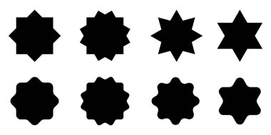 Yıldız simgeleri. Beyaz arkaplanda bir dizi yıldız. Düz vektör çizimi. Siyah yıldızlar