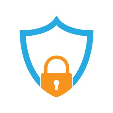 Güvenlik kalkanı simgesi. Kalkanda kilit simgesi var. Vektör çizimi. Koruma kişisel veri simgesi