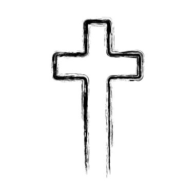 El çizimi Hıristiyan haçı. Din haçı simgesi çiziyorum. Vektör çizimi. Grunge kilise sembolü