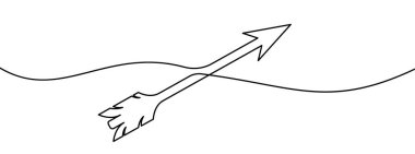 Aralıksız ok çizimi. Doğrusal ok simgesi. Bir çizgi arkaplan çiziyor. Vektör çizimi. Avcı oku sürekli satır simgesi.