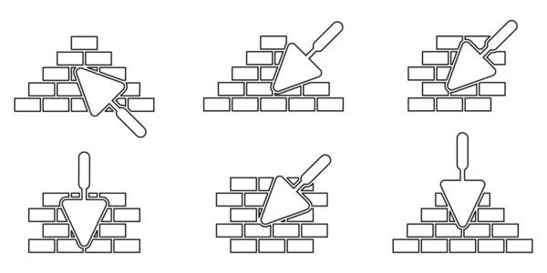 아이콘 벽돌로 아이콘이지 기호의 일러스트 벽돌만드는 Trowel 아이콘만드는 — 스톡 벡터