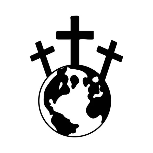 그리스도의 십자가형 지구본 캘리퍼스 아이콘 종교적 크리스찬 크로스 아이콘 일러스트 — 스톡 벡터