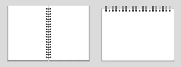 Notebook Mockup Notebooks Metal Spiral Vector Illustration Horizontal Vertical Blank — Stock Vector