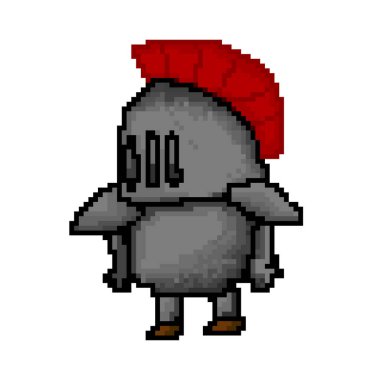 Şövalye ikonu. Pixel sanat şövalyesi ya da savaşçı karakter. Vektör çizimi. Oyun kişiliği izole edildi