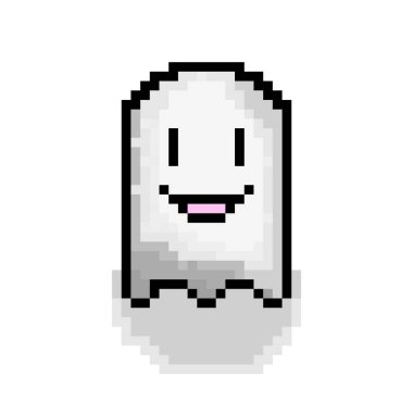 Hayalet ikonu. Şirin hayaletlerin pikseli. Vektör çizimi. Oyun kişiliği izole edildi