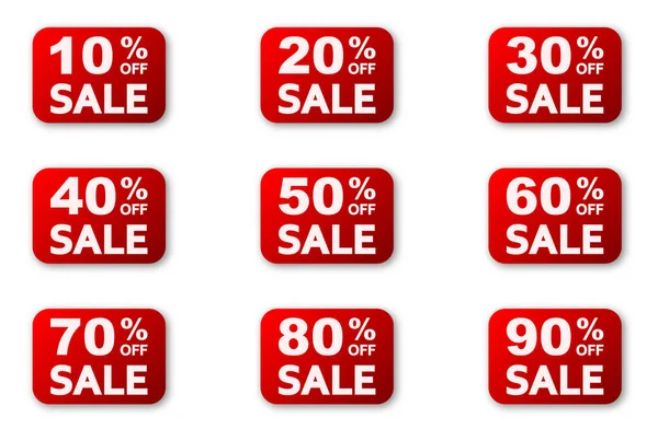 Sale Tags Different Percentages Vector Illustration Special Offer Sale Red — Stock Vector