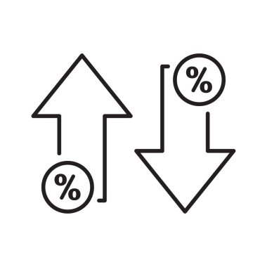Yüzdelik ok simgesi. Vektör çizimi. Yukarı ve aşağı ok yüzdesi simgesi. Düşük ve yüksek oranlı simgeler kavramı.