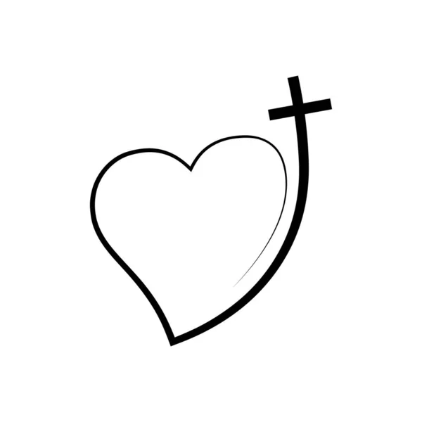 Icono Cruz Cristiana Forma Corazón Símbolo Religioso Abstracto Ilustración Vectorial — Vector de stock