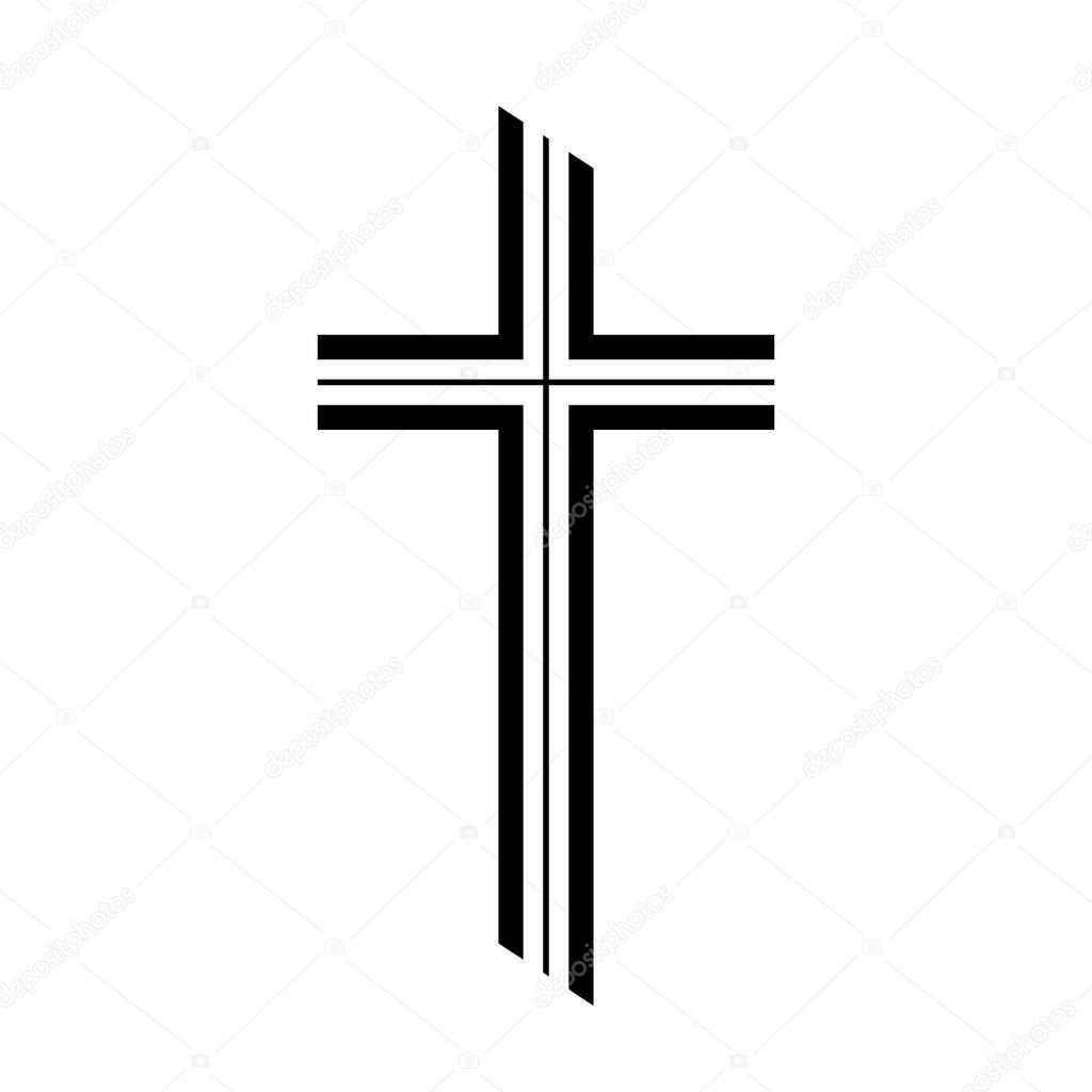 Cross icon. Religious cross on white background. Black church symbols. Christian cross icon. Vector illustration.