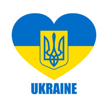 Ukrayna 'nın arması. Mızrak ikonu. Ukrayna bayrağı, kalp şeklinde. Ulusal Ukrayna bayrağı. Vektör illüstrasyonu.